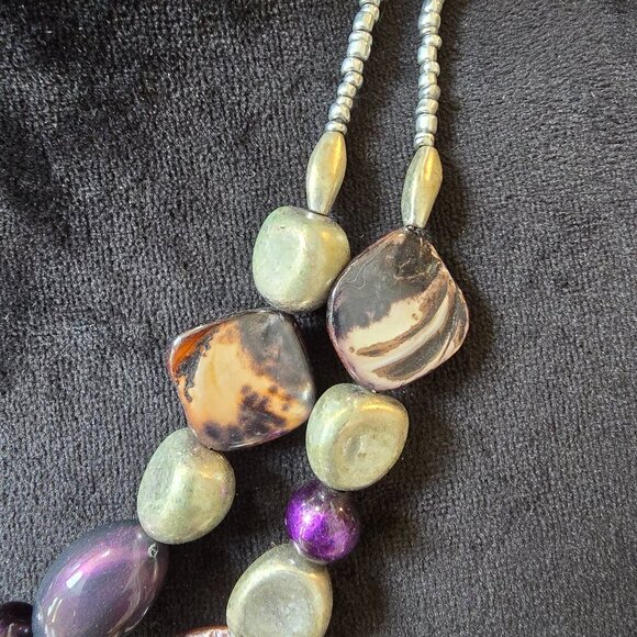 Womens Fashion Multicolor Multiple Beaded 2 Layered Necklace with Lobster Clasp - Picture 4 of 6